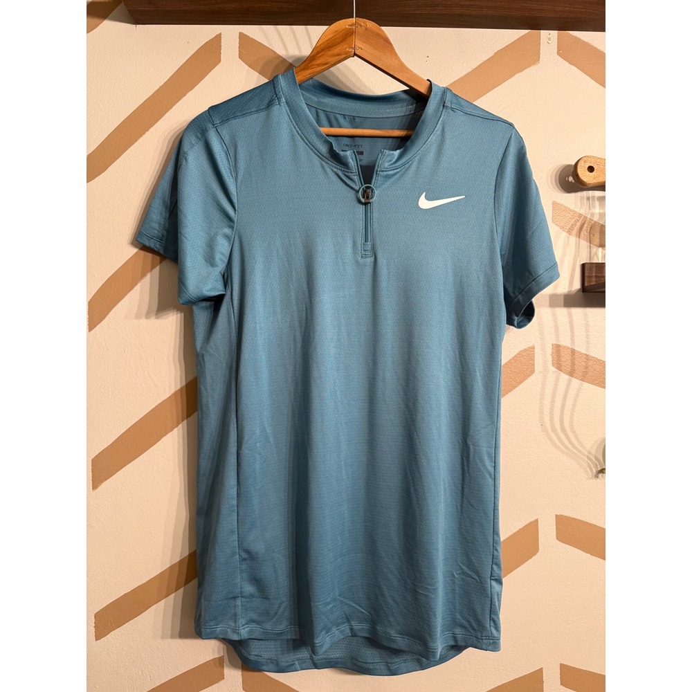 Nike Quarter Zip Top Women Small Teal Dri-FIT Slim Fit Short Sleeve Athletic